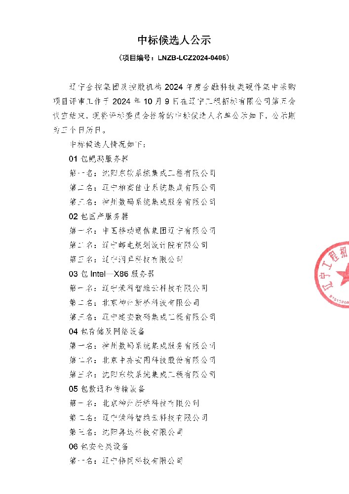 红豆钱包及控股机构2024年度金融科技类硬件集中采购项目中标候选人公示